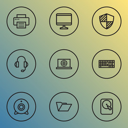 computer icons line style set with print monitor vector image