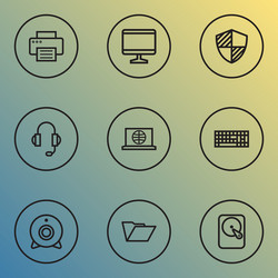 Computer icons line style set with print monitor vector