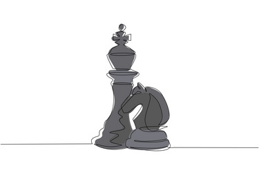 continuous one line drawing king and knight chess vector