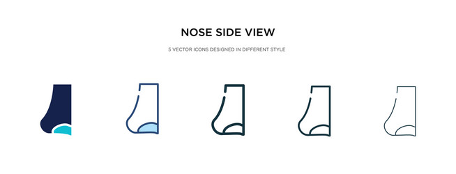 Nose side view icon in different style two vector