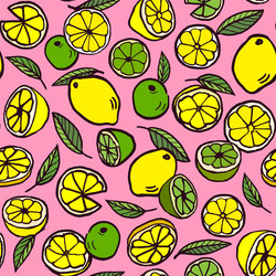 pattern with lemon and lime on a pink background vector image