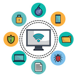 computer display with online security icons vector image