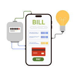 Pay electricity bill online in mobile app of phone vector