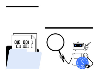 robot analyzing digital data with binary code vector image