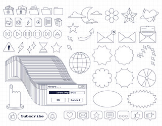 Set of retro computer ui nostalgic elements vector