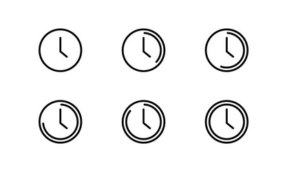 clock line icon set time on isolated white vector