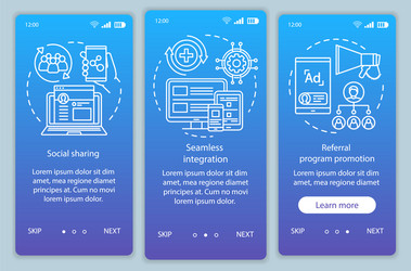 Referral program key items onboarding mobile app vector