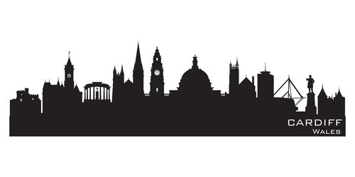 Cardiff City Skyline Silhouette Vector Image