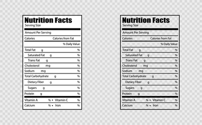 Nutrition facts label template Royalty Free Vector Image