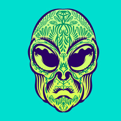 Alien head with tattoo for logo badge element vector