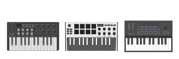 midi controller set three portable synthesizers vector image