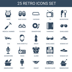 25 retro icons vector