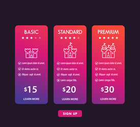 banner for tariffs set of pricing table and boxes vector image