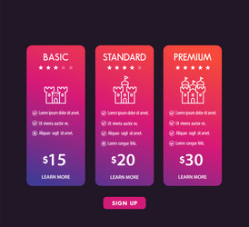 Banner for tariffs set of pricing table and boxes vector