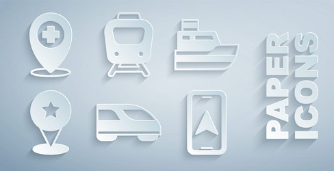 set high-speed train ship line path map pointer vector image