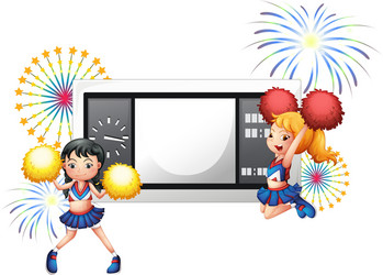 Two worried kids holding an empty signboard Vector Image