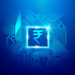digital rupee symbol embedded in glowing microchip vector image