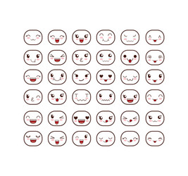 Isolated kawaii cartoon face icon set vector