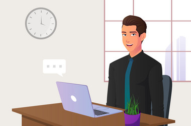 cartoon office worker sitting on chair with laptop vector