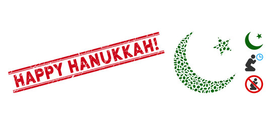 Scratched happy hanukkah exclamation line stamp vector