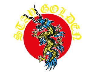 Gold japan dragon print vector