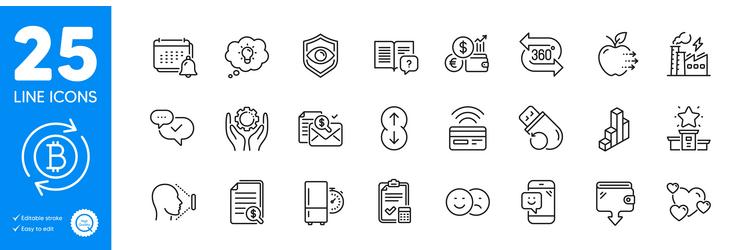 Outline icons set refresh bitcoin scroll down vector