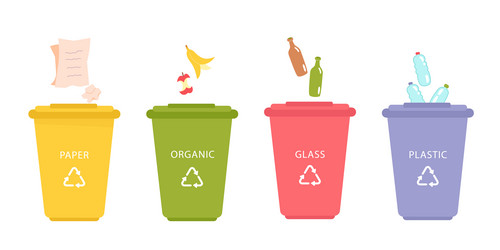 garbage separation set bin with trash to separate vector image