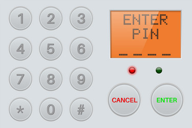 Pin enter display with number buttons gray vector