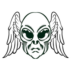 Alien angel head with wings for logo badge design vector