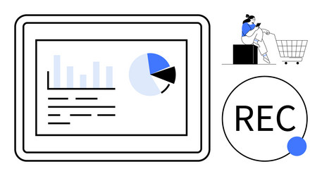 digital data analysis and shopping concept charts vector image