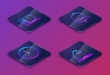 Set isometric line computer monitor with keyboard vector
