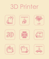 set of three d printer simple icons vector image