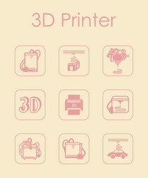 set of three d printer simple icons vector