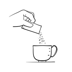 Hand drawn doodle pouring sugar in the cup vector