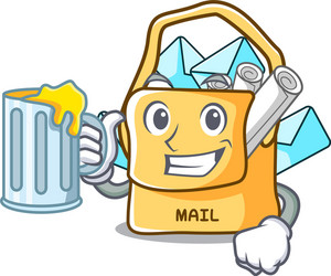 with juice mail bag character on table front vector image