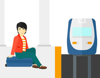 man sitting on railway platform vector image