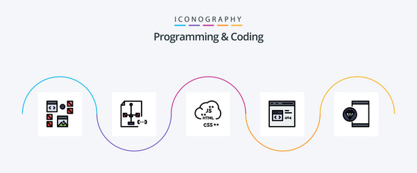 Programming and coding line filled flat 5 icon vector