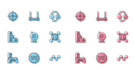 Set line game console with joystick vs versus vector