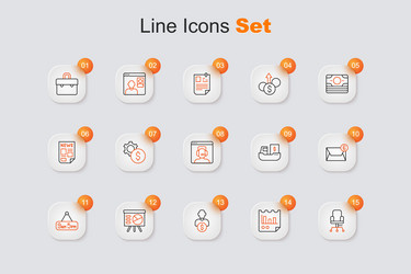 Set line office chair document with graph chart vector