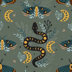 Magical Forest Pattern with Moth & Snake vector image