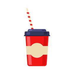 red coffee paper cup with lid and straw icon vector