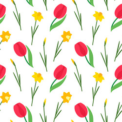 Seamless pattern with daffodils and tulips vector