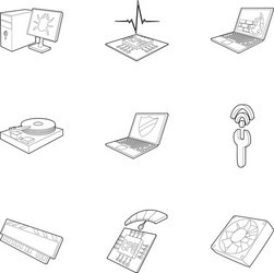 computer setup icons set outline style vector image