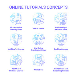 Online tutorials blue gradient concept icons set vector