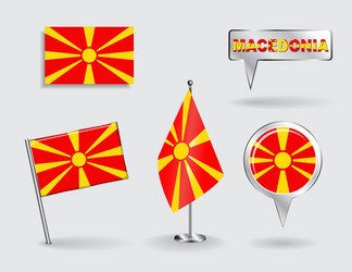 Set of macedonian pin icon and map pointer flags vector