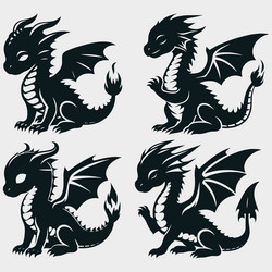 Cute Baby Dragon Silhouettes Vector Image
