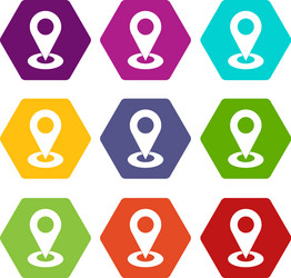 map pointer icon set color hexahedron vector image