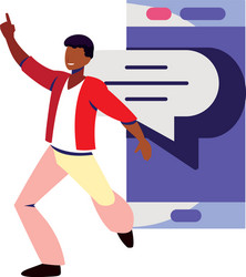 man with smartphone screen and speech bubble vector image