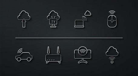 set line cloud upload smart car system wireless vector image
