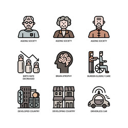 Ageing society icons set vector